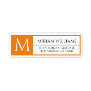 Modern Geometric Orange Frame Custom Monogram Return Address Label