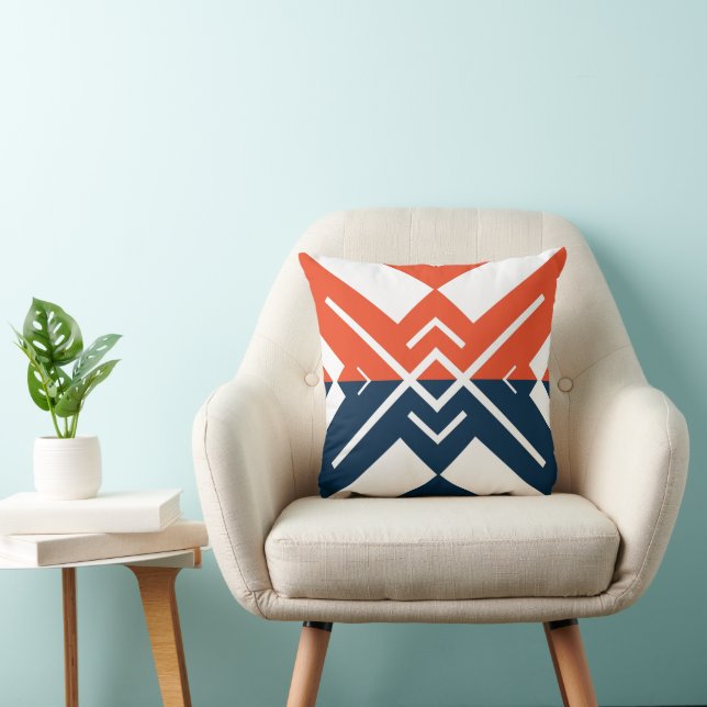 Modern geometric orange navy blue colour block cushion (Chair)