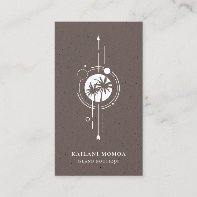 Modern Geometric Palm Tree Beach Logo Business Car Business Card (Front)