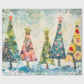 Modern Geometric Patchwork Christmas Tree Wrapping Paper