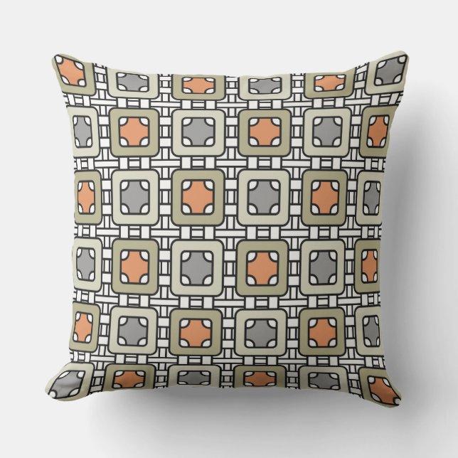 modern geometric pattern art deco grey olive orang cushion (Front)