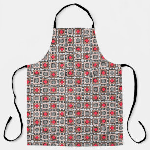 modern geometric pattern art deco grey red, beige apron