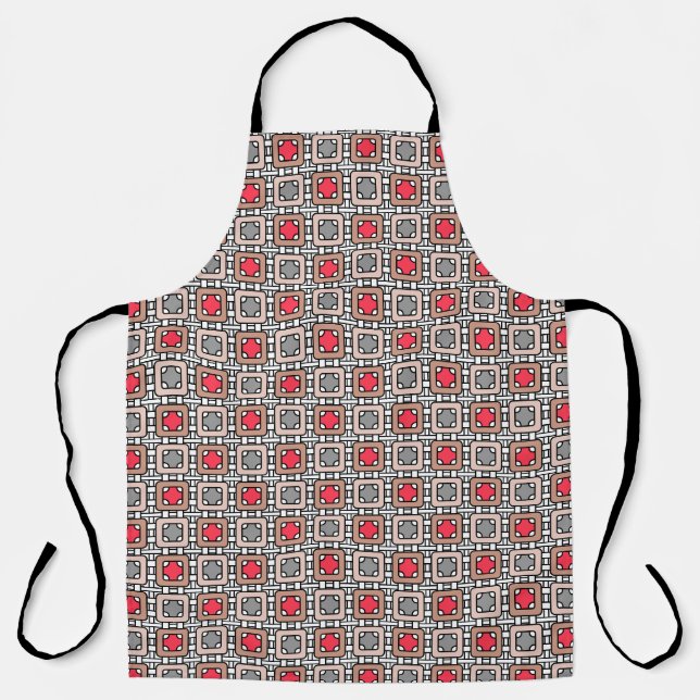 modern geometric pattern art deco grey red, beige  apron (Front)