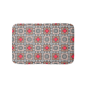 modern geometric pattern art deco grey red, beige bath mat