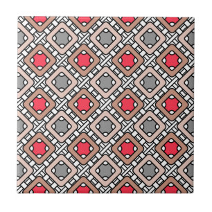 modern geometric pattern art deco grey red, beige ceramic tile