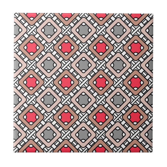 modern geometric pattern art deco grey red, beige  ceramic tile (Front)
