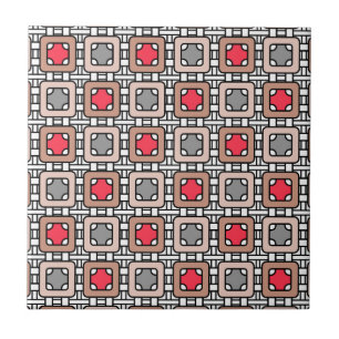 modern geometric pattern art deco grey red, beige ceramic tile