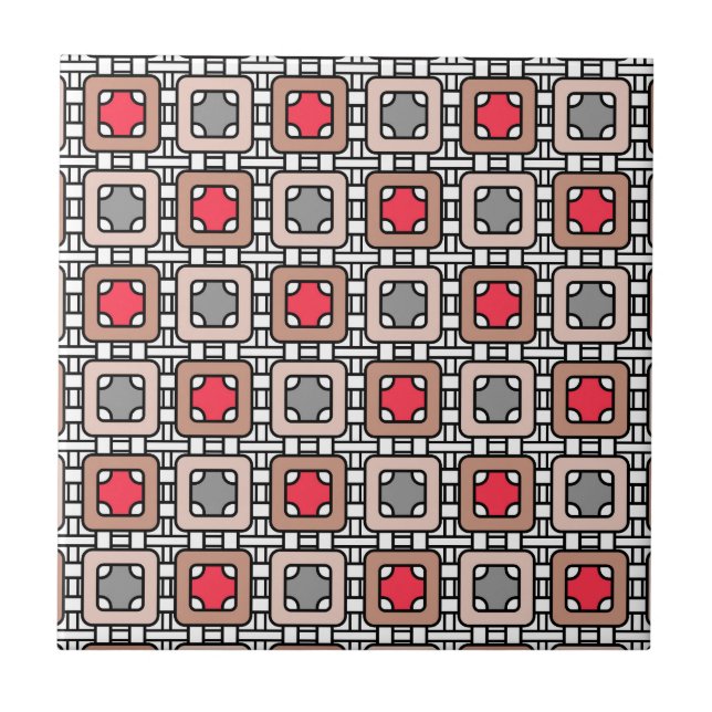 modern geometric pattern art deco grey red, beige  ceramic tile (Front)