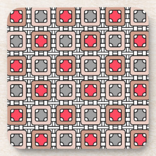 modern geometric pattern art deco grey red, beige coaster