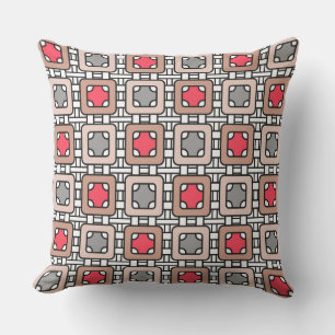 modern geometric pattern art deco grey red, beige cushion