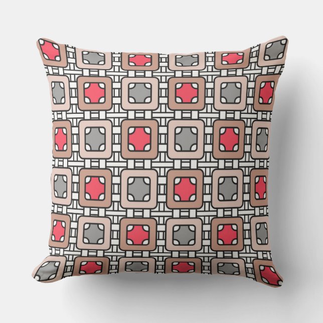 modern geometric pattern art deco grey red, beige  cushion (Front)