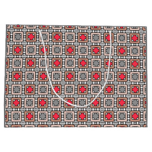 modern geometric pattern art deco grey red, beige large gift bag