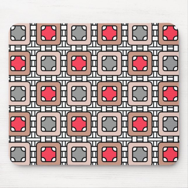 modern geometric pattern art deco grey red, beige  mouse pad (Front)