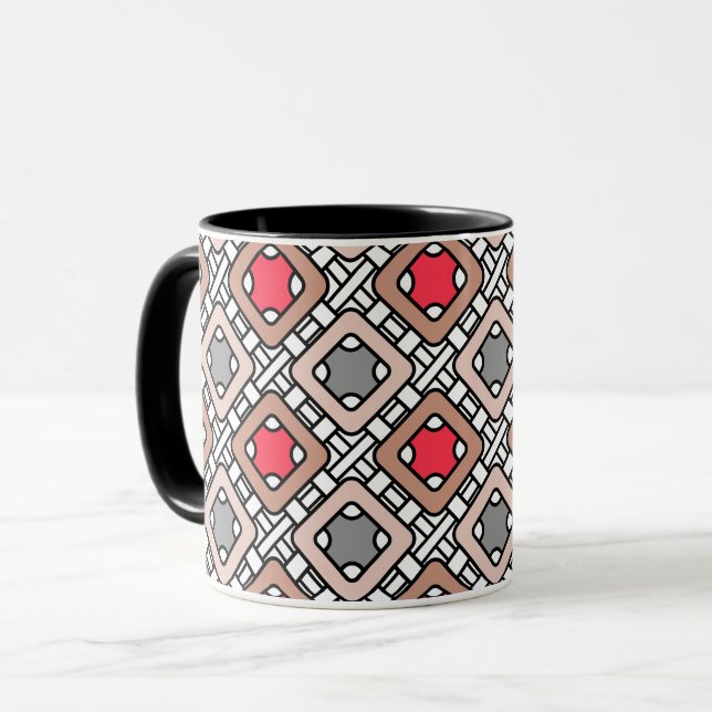 modern geometric pattern art deco grey red, beige  mug (Front Left)