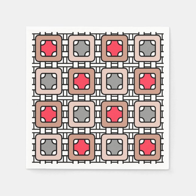modern geometric pattern art deco grey red, beige  napkin (Front)