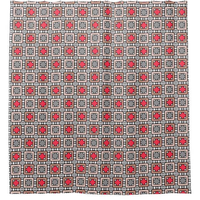 modern geometric pattern art deco grey red, beige  shower curtain (Front)