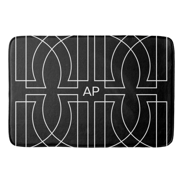 Modern Geometric Pattern Chic Black and White Bath Mat (Front)