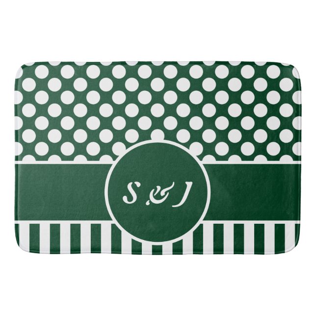 Modern Geometric Pattern Green Monogrammed Bath Mat (Front)