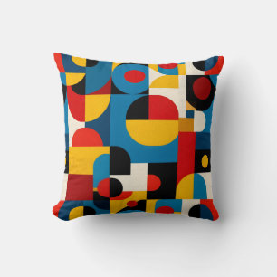 Modern Geometric Pattern in Bauhaus Style Cushion