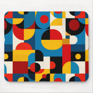 Modern Geometric Pattern in Bauhaus Style Mouse Pad