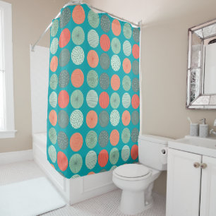 Modern Geometric Pattern Mint Green Orange Shower Curtain