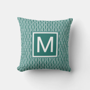 Modern Geometric Pattern Monogrammed Green Cushion