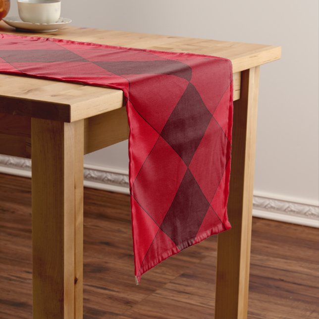 Modern geometric pattern on red shades medium table runner (In Situ)