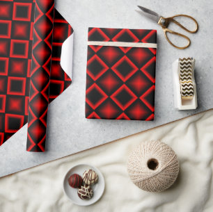 Modern Geometric Pattern Red and Black Birthday Wrapping Paper