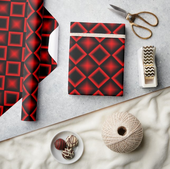 Modern Geometric Pattern Red and Black Birthday Wrapping Paper (Crafts)