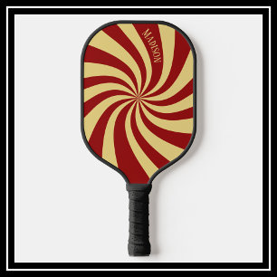 Modern Geometric Pattern Red Gold Name Pickleball Paddle