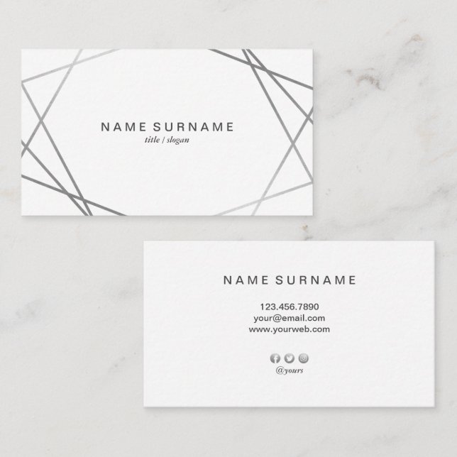 Modern Geometric Pattern Silver Business Card (Front/Back)