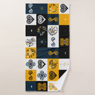 Modern Geometric Pattern Trendy Mustard Yellow Bath Towel