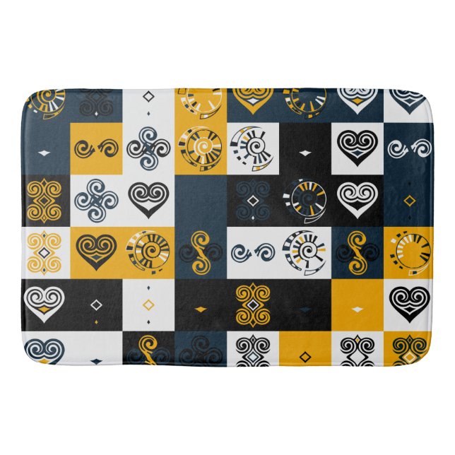 Modern geometric pattern trendy yellow round pillo bath mat (Front)