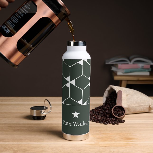 Modern geometric pattern with star and Name Water Bottle (Coffee)