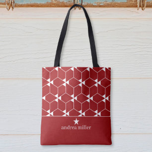 Modern geometric pattern with star Monogram Tote Bag