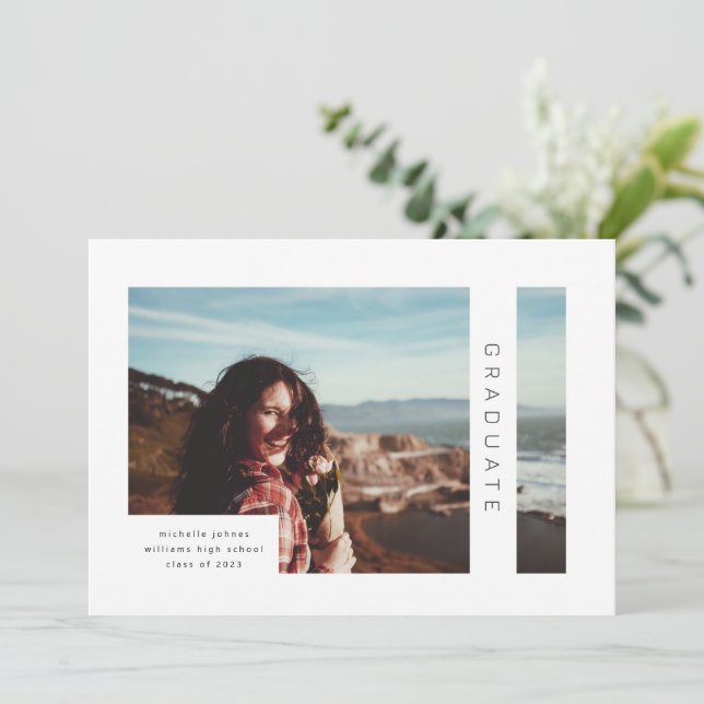 Modern Geometric Photo Graduation Announcement (Standing Front)