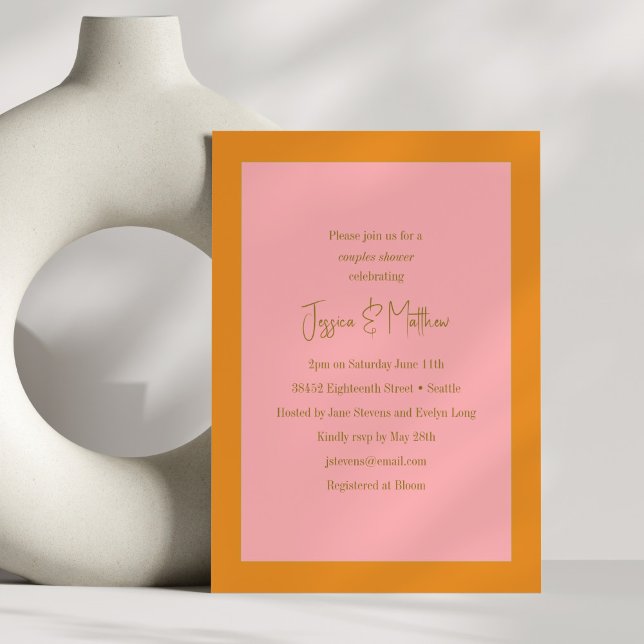 Modern Geometric Pink and Orange Couples Shower Invitation (Creator Uploaded)