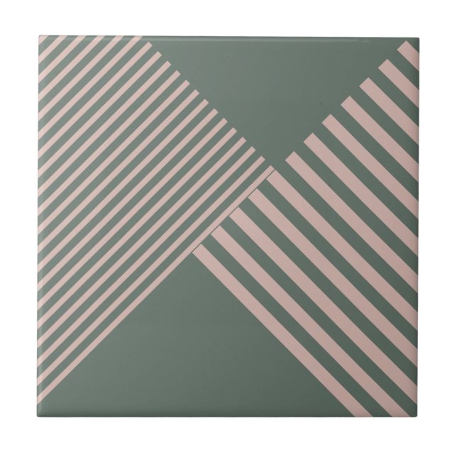 Modern Geometric Pink Diagonal Stripes Slate Grey Ceramic Tile (Front)