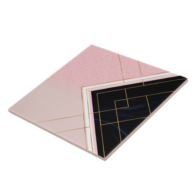 Modern Geometric Pink Gold Strokes Design Ceramic Tile (Side)