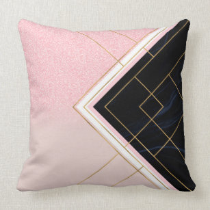 Modern Geometric Pink Gold Strokes Design Cushion
