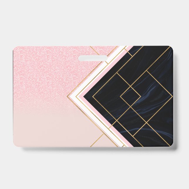 Modern Geometric Pink Gold Strokes Design ID Badge (Front)