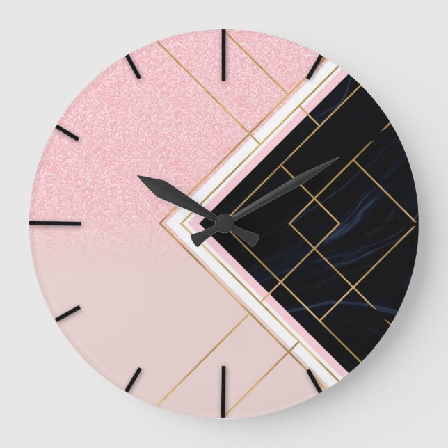 Modern Geometric Pink Gold Strokes Design Large Clock (Front)