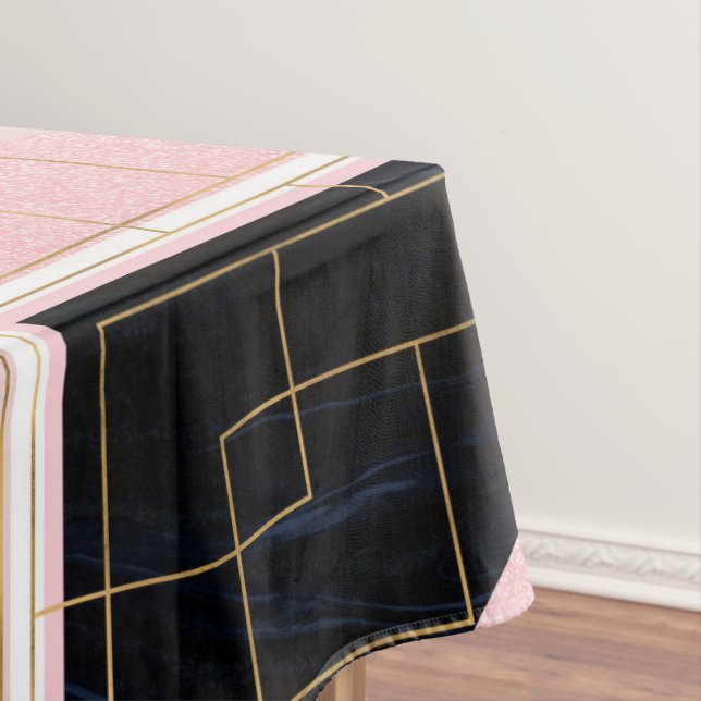 Modern Geometric Pink Gold Strokes Design Tablecloth (In Situ)