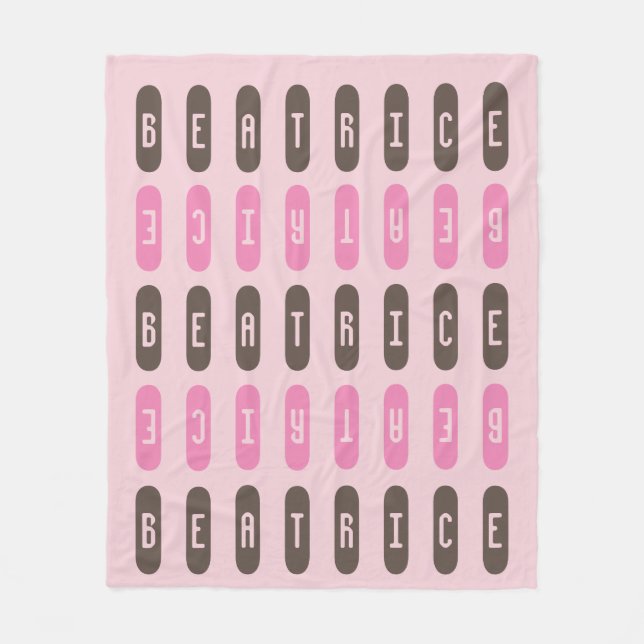 Modern Geometric Pink Grey Custom Name Fleece Blanket (Front)