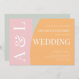 Modern Geometric Pink Mint Bright Wedding  Invitation