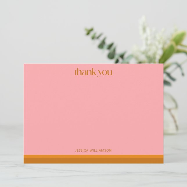 Modern Geometric Pink Orange Bridal Shower Custom Thank You Card (Standing Front)