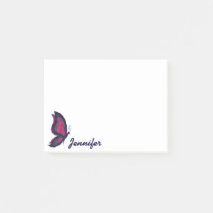 Modern geometric pink/purple butterfly text name post-it notes