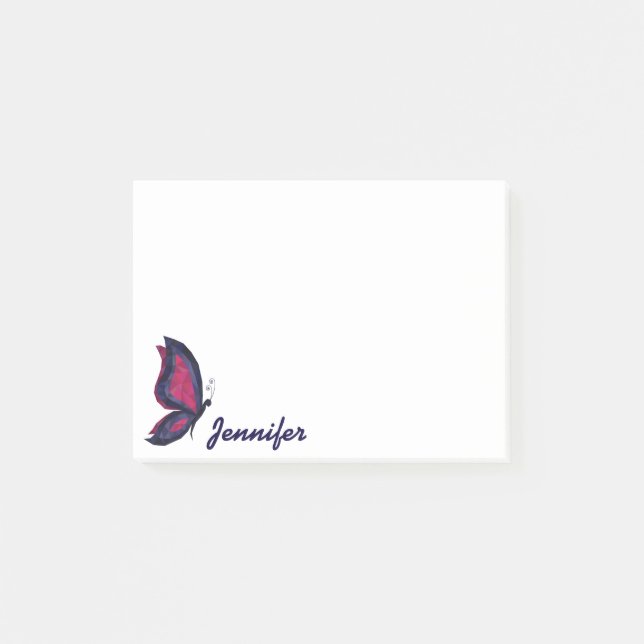Modern geometric pink/purple butterfly text name post-it notes (Front)