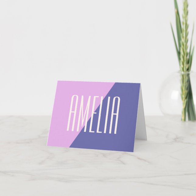 Modern Geometric Pink Purple Personalised Name Note Card (Front)