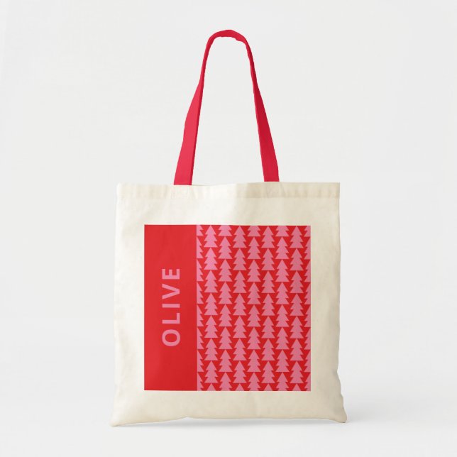 Modern geometric pink red Christmas tree graphic Tote Bag (Front)